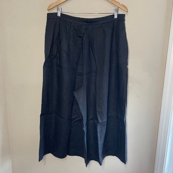 NWT ANTHROPOLOGIE Black Wide Leg Cropped Linen Pant, XL - Picture 3 of 10